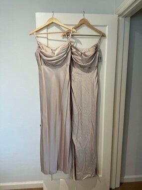 Revelry Skye Satin Cowl Neck Maxi Bridesmaid Dress, Gold Champagne, Size 4